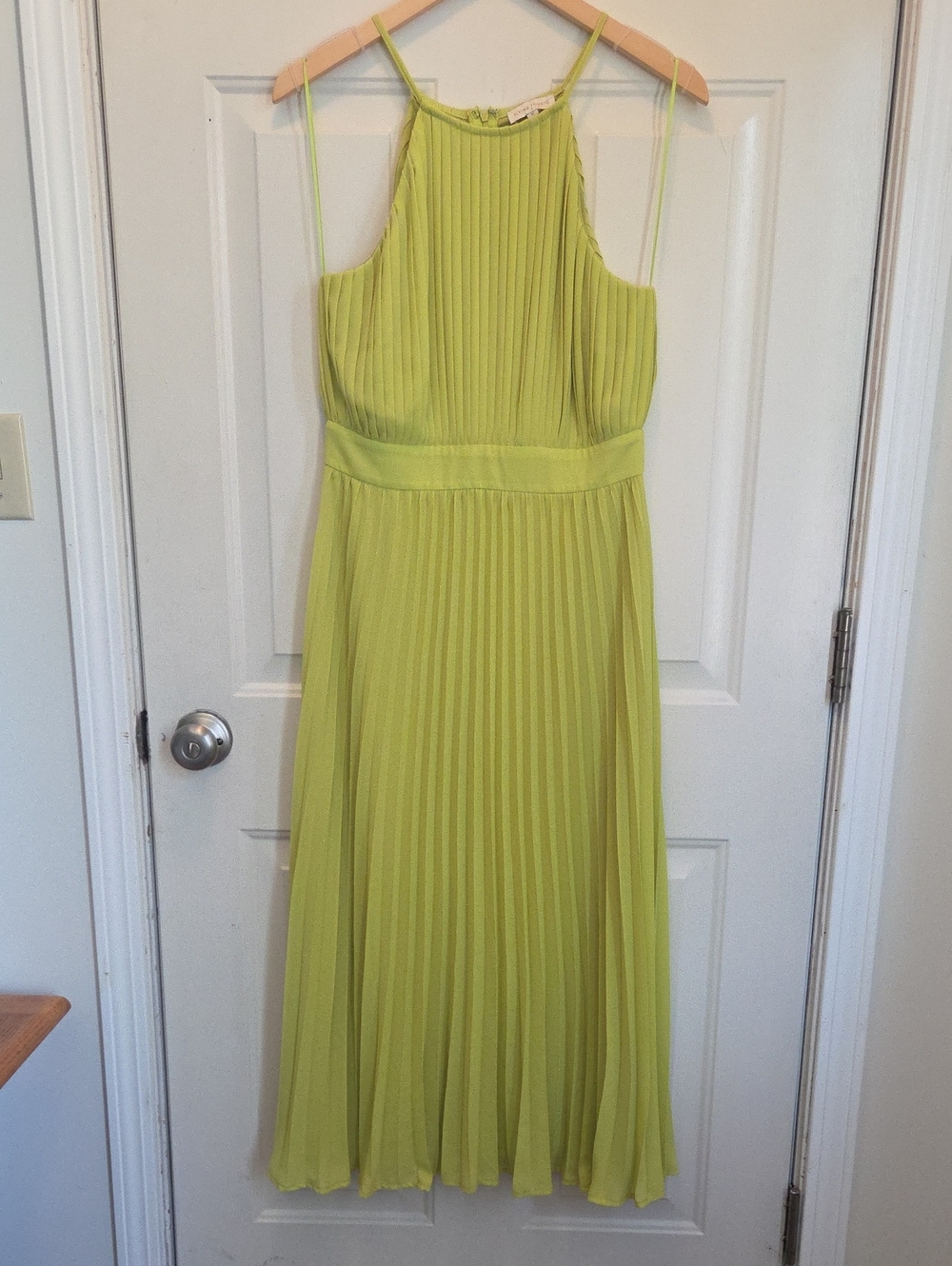 Flying Tomato Pleated Halter Midi Dress in Lime Green